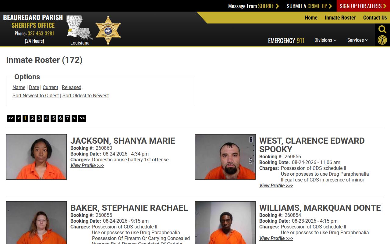 Beauregard Parish current jail roster booking record interface